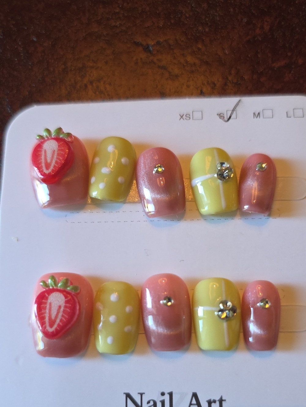 Strawberry Nail Art Set - Pink & Yellow Size Small